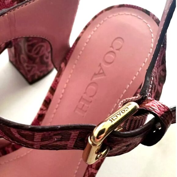 Brand New Women's Pink Coach Logo-Printed Block Heel Sandals - Picture 4 of 10